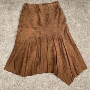 Valerie Stevens Leather Suede Skirt Hankerchief Western‎ Cowgirl Boho Brown 16